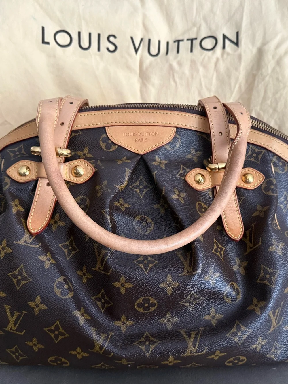 Louis Vuitton Tivoli GM Monogram Canvas Satchel with Natural Vachetta Handle